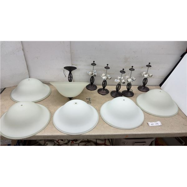 Six Oil-Rubbed Bronze 3-Light Semi-Flush Ceiling Fixtures with Frosted Glass Shades