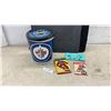 Image 1 : Winnipeg Jets Steel Can, Sweet Caporal 1939/40 Hockey Guide, 1919 Scranton High Novel