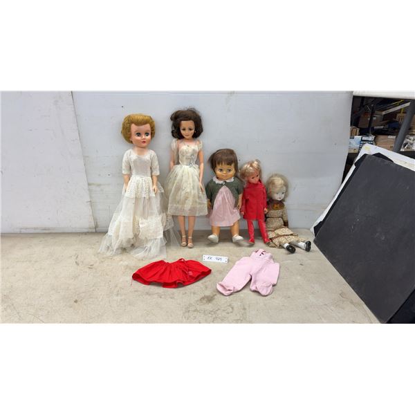 Five Dolls Average 24” Tall, Including Vintage European Fashion Doll and 1960 Mattel "Chatty Cathy"