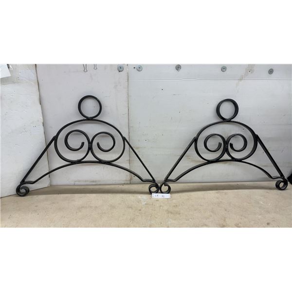 Pair of Decorative Black Wrought Iron Scrollwork Brackets, 22 × 32”