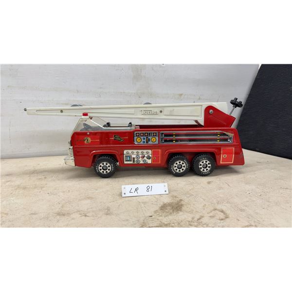 Vintage Tonka No. 2 Aerial Ladder Fire Truck, Pressed Steel, Red and White, circa 1968-1971