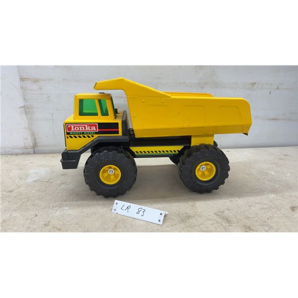 Tonka Mighty Diesel Pressed Steel Dump Truck, Yellow with Green Windows