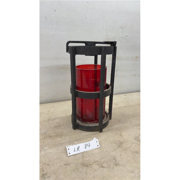 Vintage Railroad or Marine Style Emergency Candle Signal Lantern with Black Cast Cage and Red