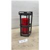 Image 1 : Vintage Railroad or Marine Style Emergency Candle Signal Lantern with Black Cast Cage and Red