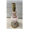 Image 4 : Two Pink Spatter Glass Table Lamps with Brass-Tone Bases, 25” and 13“ Tall. No Lamp Shades