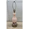 Image 5 : Two Pink Spatter Glass Table Lamps with Brass-Tone Bases, 25” and 13“ Tall. No Lamp Shades