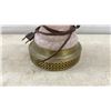Image 6 : Two Pink Spatter Glass Table Lamps with Brass-Tone Bases, 25” and 13“ Tall. No Lamp Shades