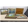 Image 1 : Five Framed, 1 Unframed Oil or Acrylic Paintings / Pictures Landscapes, Sailboats, Cabin and