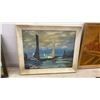 Image 4 : Five Framed, 1 Unframed Oil or Acrylic Paintings / Pictures Landscapes, Sailboats, Cabin and