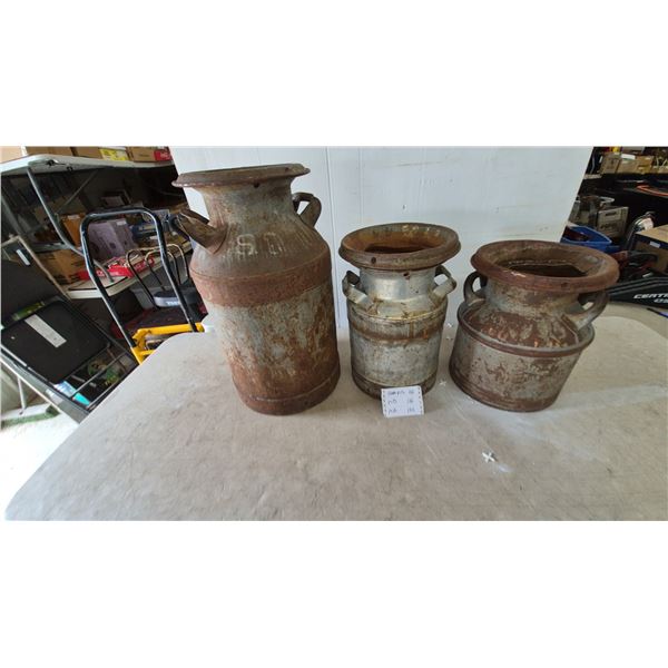 Three Antique Milk Cans: One Large, Two Small