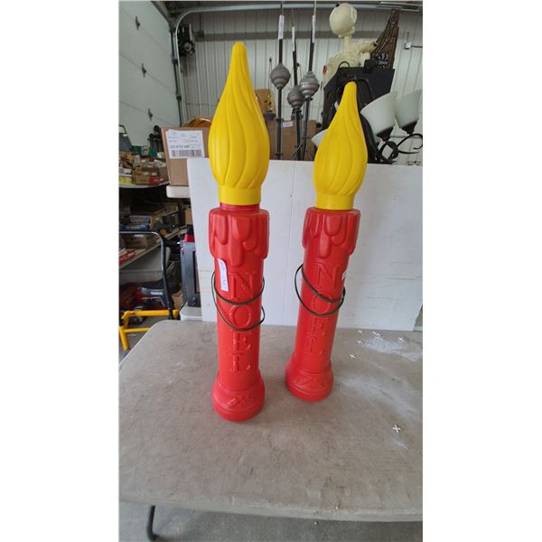 Pair of Vintage Red and Yellow "NOEL" Blow Mold Christmas Candles with Green Cords