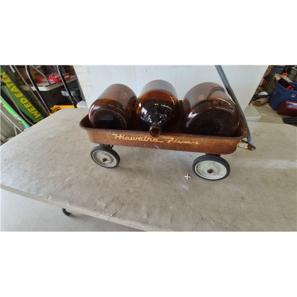Hiawatha Flyer Wagon with Three Amber Glass Bottles