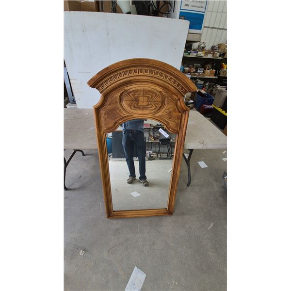 Ornate Carved Wood Frame Wall Mirror. 26”×51”