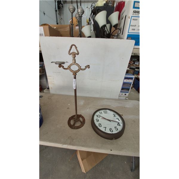 Vintage Cast Iron Ashtray Stand and Westclox Electric Wall Clock