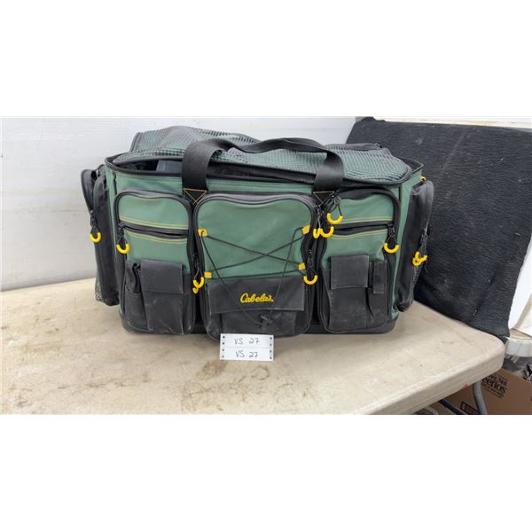 Cabela's Fishing Tackle Bag with Utility Boxes, Jigs, Hooks, Weights, Leaders, and Lures