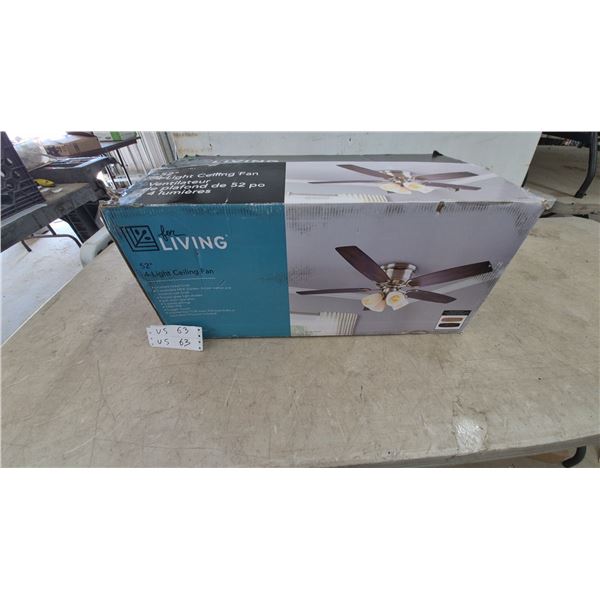 For Living 52” 4-Light Ceiling Fan, Bronze Finish, Reversible MDF Blades, new