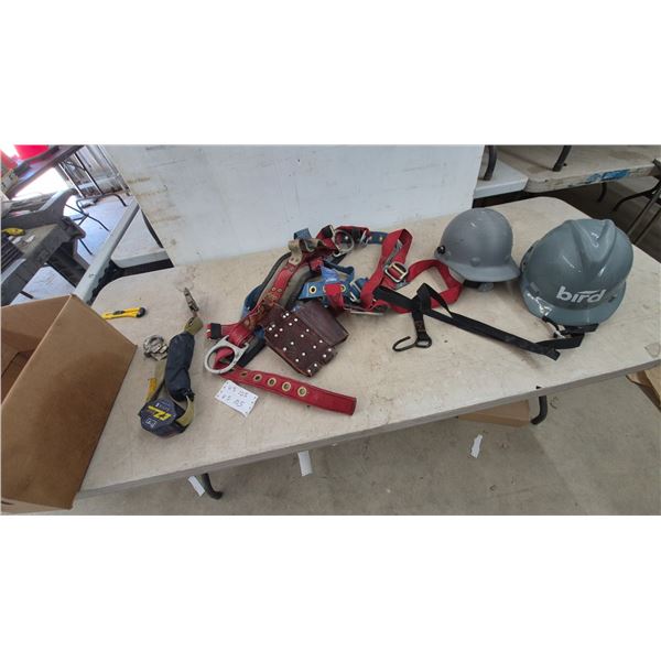 Safety Harnesses, Hard Hats, and Retrax EZ-Stop Lanyard