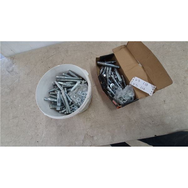 Simpson Strong-Bolt 2 Anchors, Nuts, and Washers in Bucket and Box
