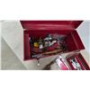 Image 4 : Red Metal Tool Box with Assorted Hand Tools, Wrenches, Screwdrivers, Hammer