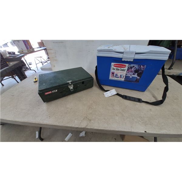 Coleman 425 Camp Stove and Rubbermaid The Slim Cooler with Strap