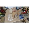 Image 6 : Assorted Hardware and Tools: Stanley Tape Measure, Caulk Gun, Hot Glue Gun, Levels