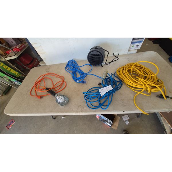 Portable Heater, 3 Extension Cords, and Work Light