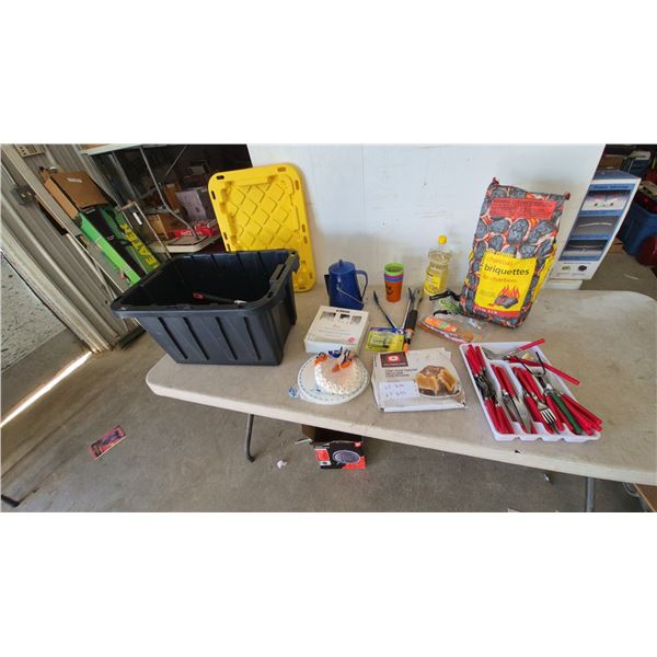 Camping and BBQ Lot: Outbound Camp Stove Toaster, Charcoal Briquettes, Assorted Cutlery