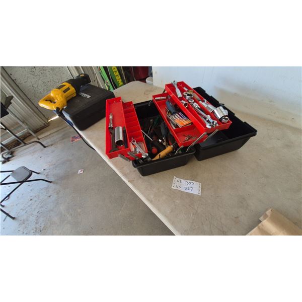 Craftsman Ratchet and Sockets, Wrenches, Screwdrivers, and Black tackle box
