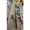 Image 6 : Fishing Rods, Reels, Tackle Boxes, Frabill Minnow Bucket, and Assorted Lures and Tackle