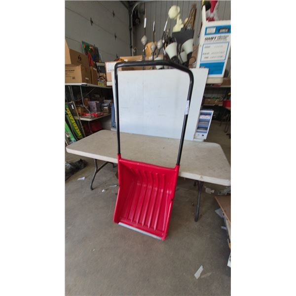 Red Snow Pusher Shovel with Black Handle