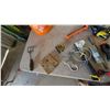 Image 5 : Assorted Tools: Home Depot Bucket, WD-40, 10W-30 Oil, Caulk Guns, Wrenches, Hammers