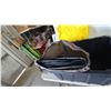 Image 5 : Outbound 12-Person Dome Tent, Black Storage Tote with Yellow Lid, and air mattress