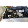 Image 5 : Harley-Davidson Motorcycle Seat, Tool Bag, and Engine Parts in Storage Bin