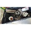 Image 7 : Harley-Davidson Motorcycle Seat, Tool Bag, and Engine Parts in Storage Bin
