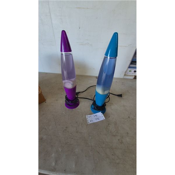 Two Lava Lamps, Purple and Blue; Each with Power Cord and Plug