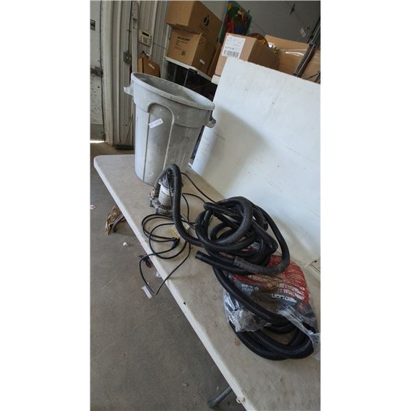 Simer Submersible Sump Pump, Gray Trash Can, and Red Lion Universal Vacuum Hose Pkg