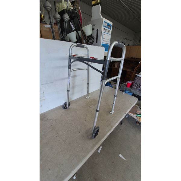 Drive Medical Two-Button Folding Walker with Wheels and Glides