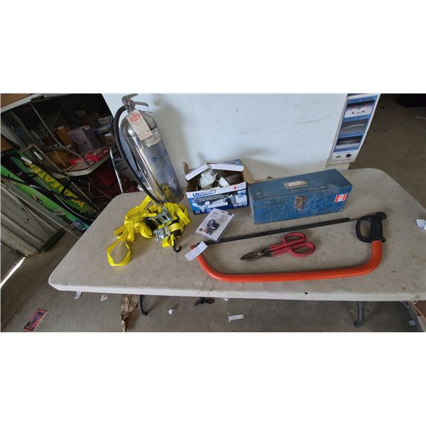 Pyrene Fire Extinguisher, Unforce Solar Motion Activated Light, Ratchet Straps