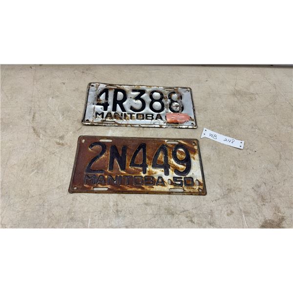 Vintage 1950 and 1951 Manitoba License Plates with Red Tag