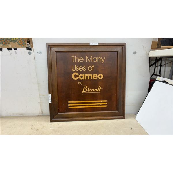 Rare Mid-Century Cameo by Brandt Framed Wood Advertising Wall Sign, 32” x 32”