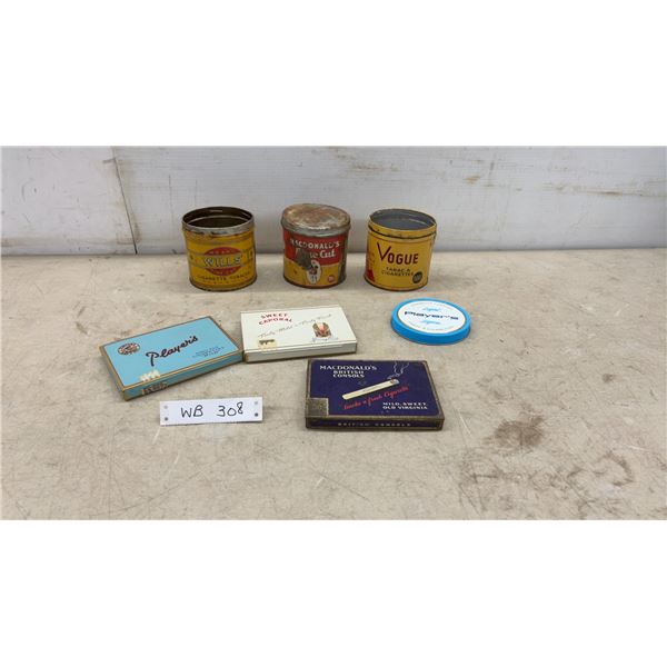 6 Vintage Tobacco Tins: Players, Sweet Caps, Macdonalds, Vogue and Wills