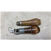 Image 2 : Vintage Leather Tools Lot: 3 Lock Switch Sewing Awls, Repair Needles, Mallet, Wallet and Leather