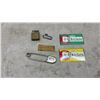 Image 4 : Vintage General Store Lot; 7 Up Can, Chicken Delight Rubber Chicken Promo, Rawleigh Tin, Brass