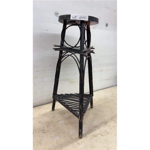 Vintage Black-Painted Bentwood Three-Legged Plant Stand With Round Top and Triangular Shelf, 26 ×