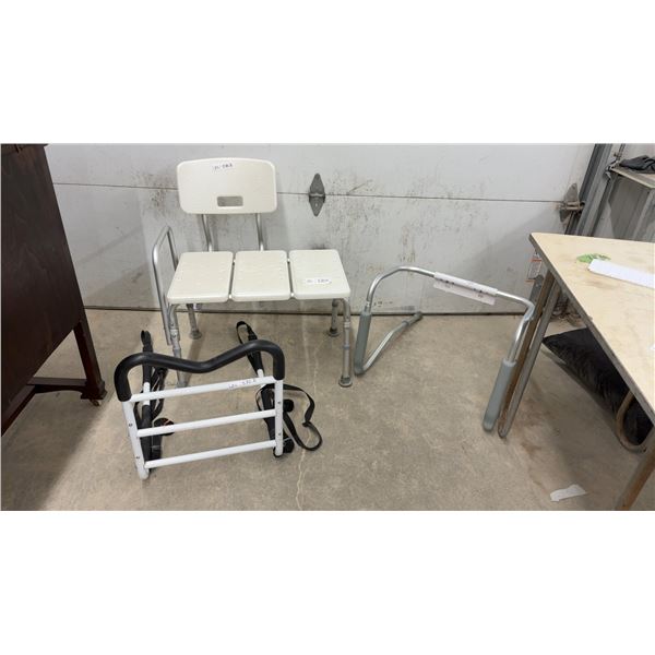 Adjustable Shower Transfer Bench with Backrest, Bed Assist Rail, and Toilet Safety Frame