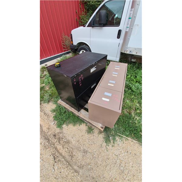 Two Filing Cabinets: Black 2-Drawer Lateral File and Tan 4-Drawer Vertical File