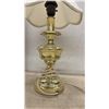 Image 3 : Brass Table Lamp With Cream Scalloped Fabric Shade, 19” High, Butterfly Display, Wooden Plant