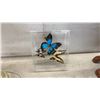 Image 6 : Brass Table Lamp With Cream Scalloped Fabric Shade, 19” High, Butterfly Display, Wooden Plant