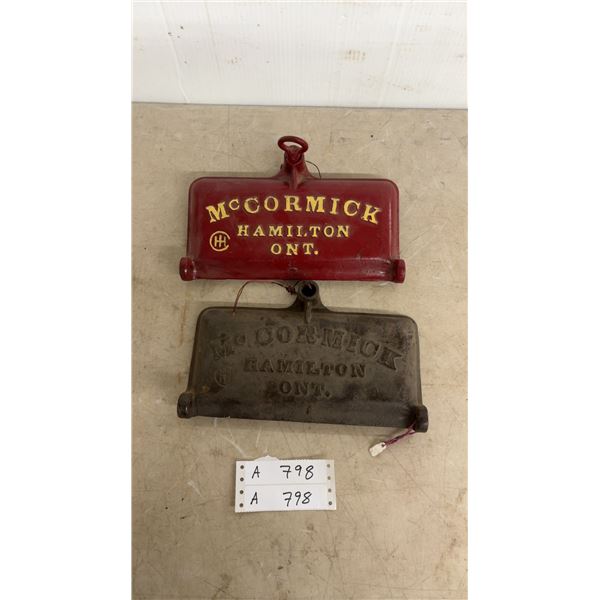 McCormick Hamilton Ont. Cast Iron Implement Toolbox Lids