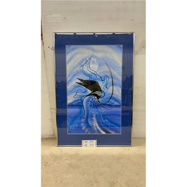 Indigenous Print by Theo Mead, Blue Moonlit Scene, Signed and Dated 1990, 32 × 22”